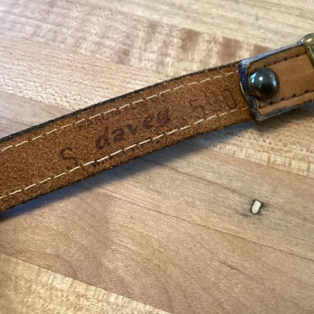 Narrow Brown Leather Belt with Metal Horseshoe Buckle Adjustable Small